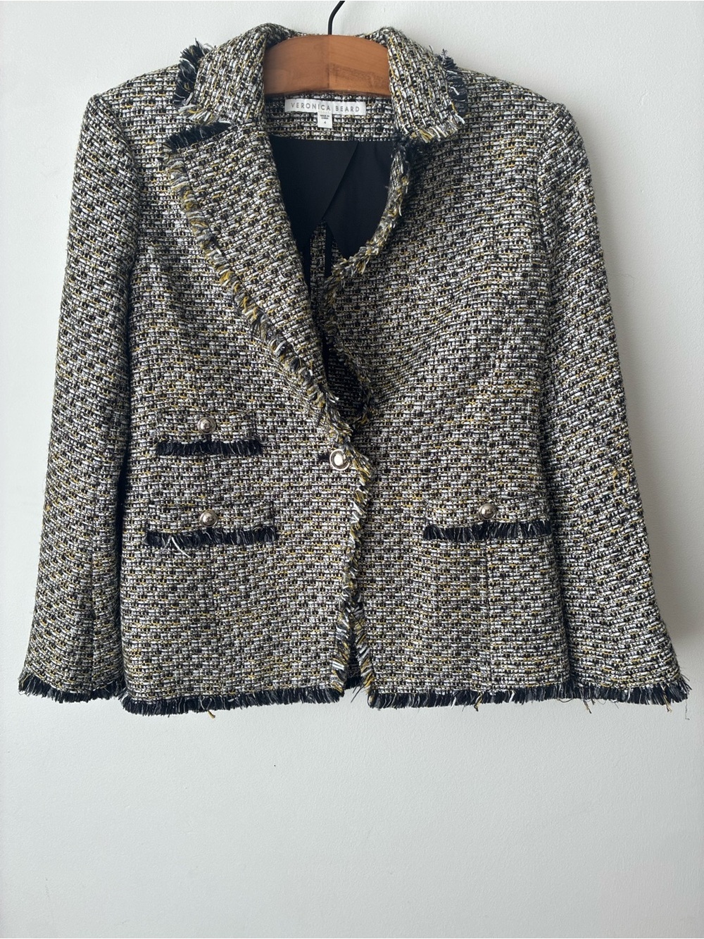 Veronica Beard Jacket Women’s 4 Fabian Tweed Blazer Metallic Fringe